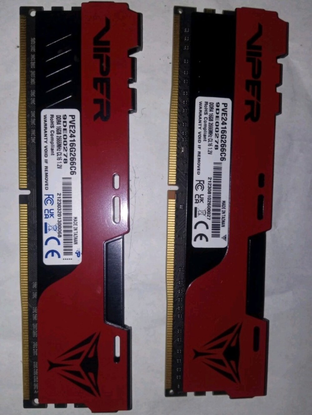 Rare Patriot Viper 32GB 2x16GB DDR4 2666MHz PC4-21300 Desktop RAM PVE2416G266C6C